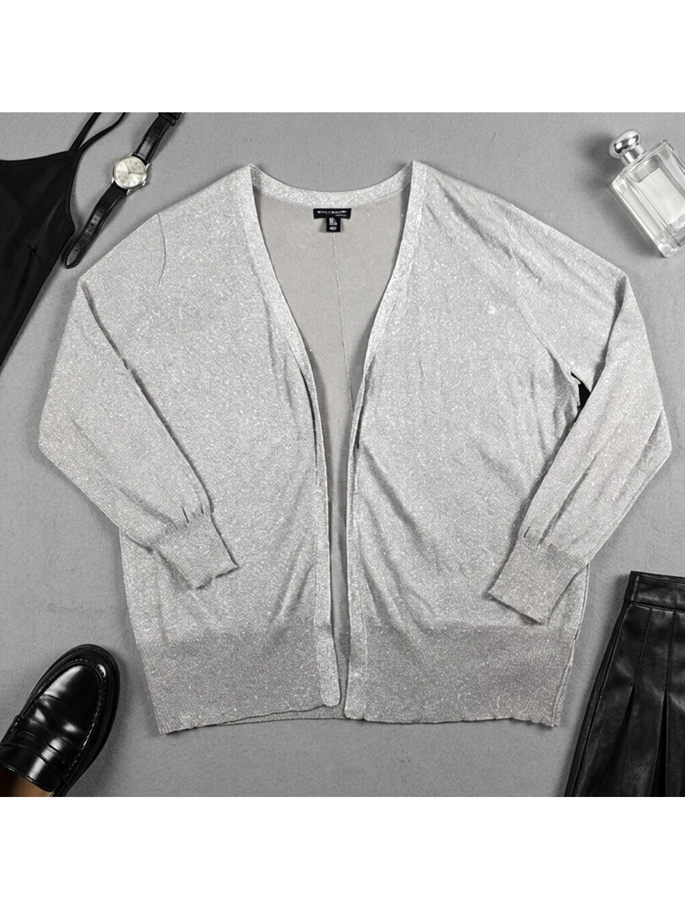 Willi Smith Woman Open Cardigan Silver EUC